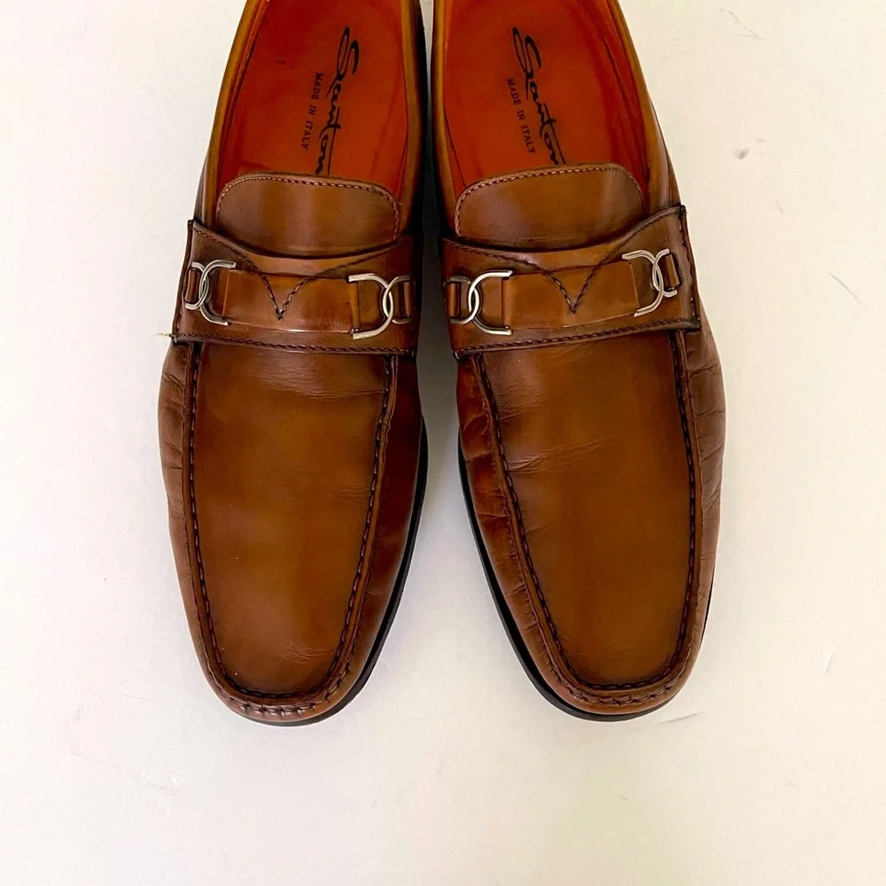 Santoni Brown Leather Bit Loafers